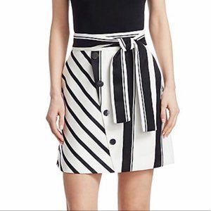 New Maje Jonson asymmetric stripe a-line high rise contrast trapeze mini skirt